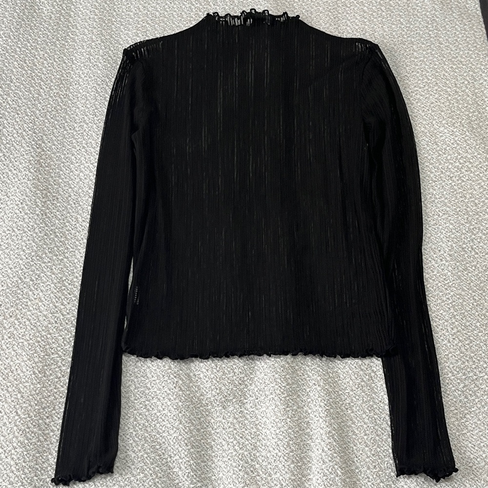 Forever 21 Black Sheer Mock Neck Long Sleeve Top - Picture 7 of 8